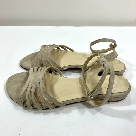MARCHEZ VOUS Beige Suede Strappy Ankle Strap Flat Sandals Made in Italy Size 9 - Picture 3 of 7